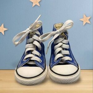 Infant Unisex Blue and White Classic Converse‎ High Tops Sneakers/Shoes-Size 5